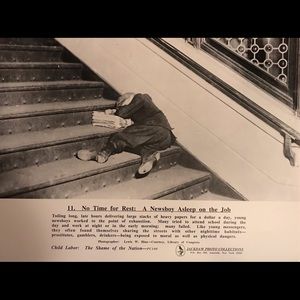 No Time for Rest: Newsboy Asleep in Stairwell